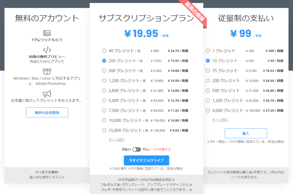 remove.bgの料金体系