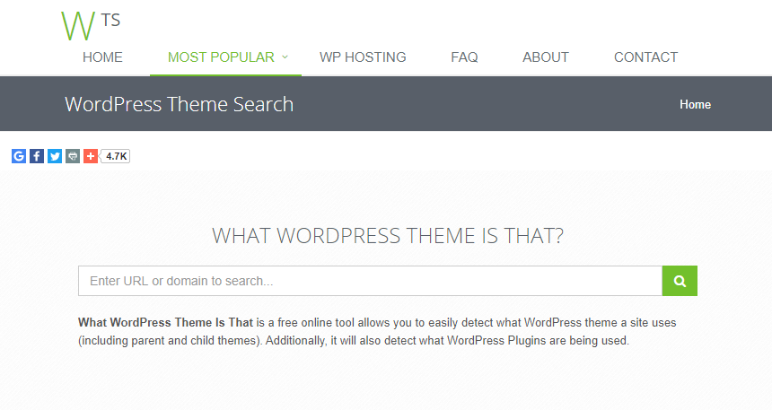 「What WordPress Theme Is That?」のトップページ画面